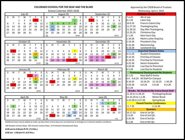 2025-2026 School Calendar
