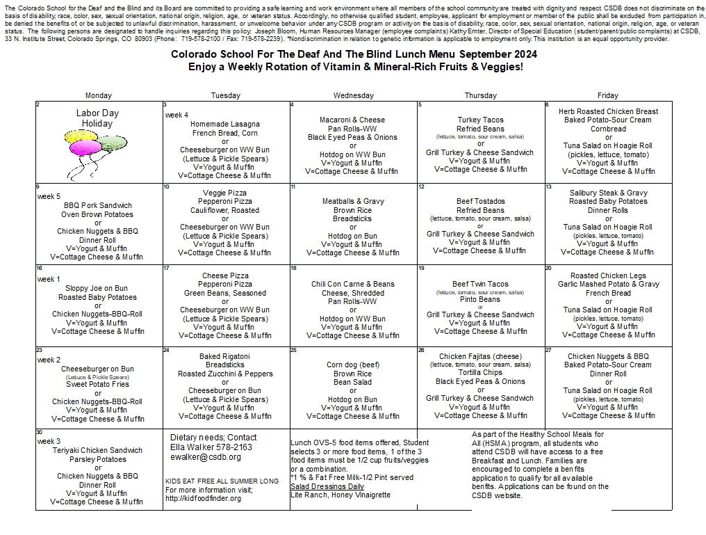 September 2024 Lunch Menu