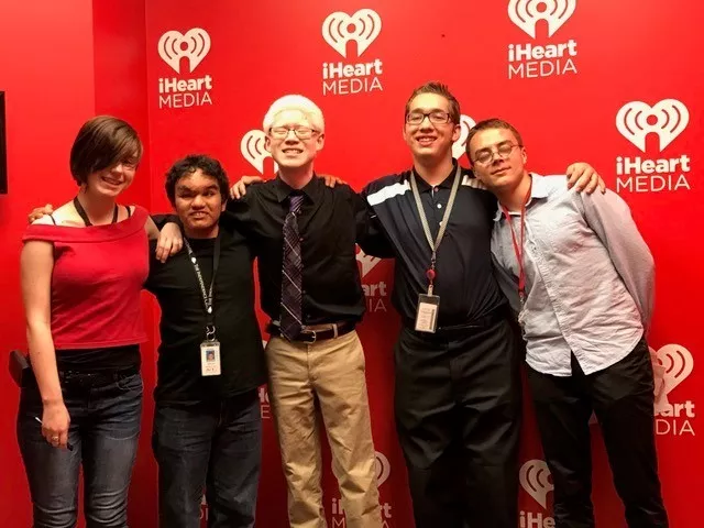High school students visit the iHeart radio station. 