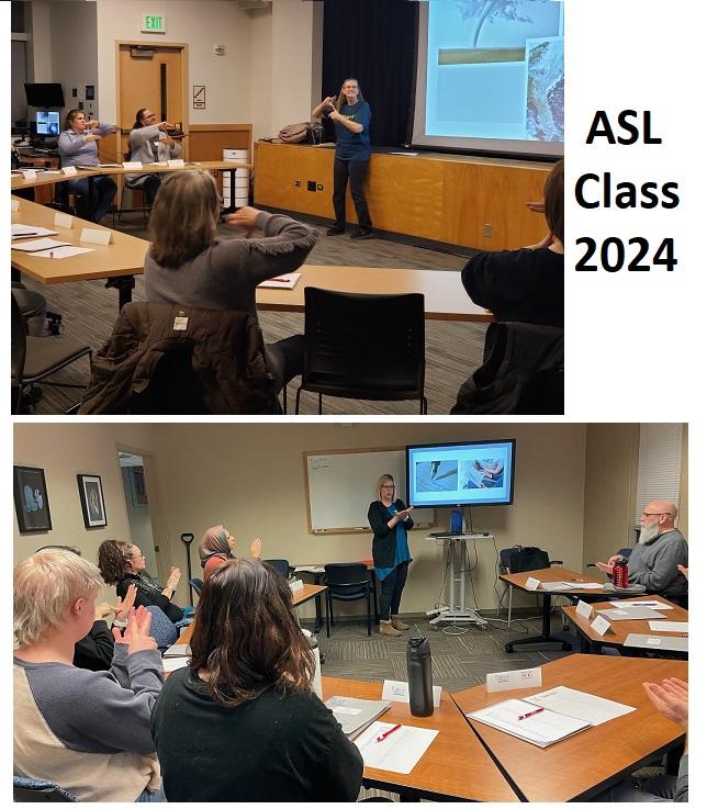 Teachers demonstrate ASL in front of their classes, "ASL Class 2024"