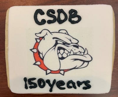Cookie with the Bulldog mascot, CSDB 150 Years