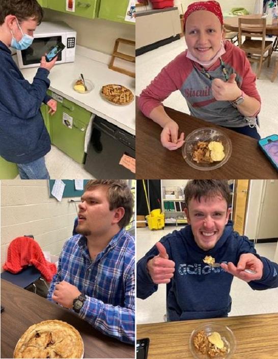 Collage: students' photos of pies and eating pies