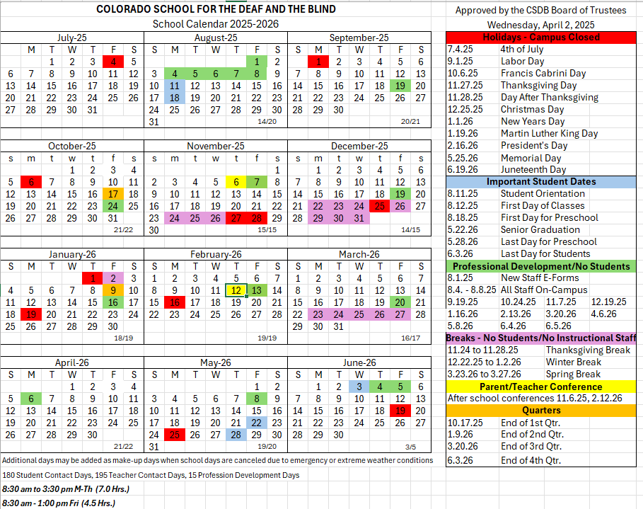 Image of 25-26 School Year Calendar