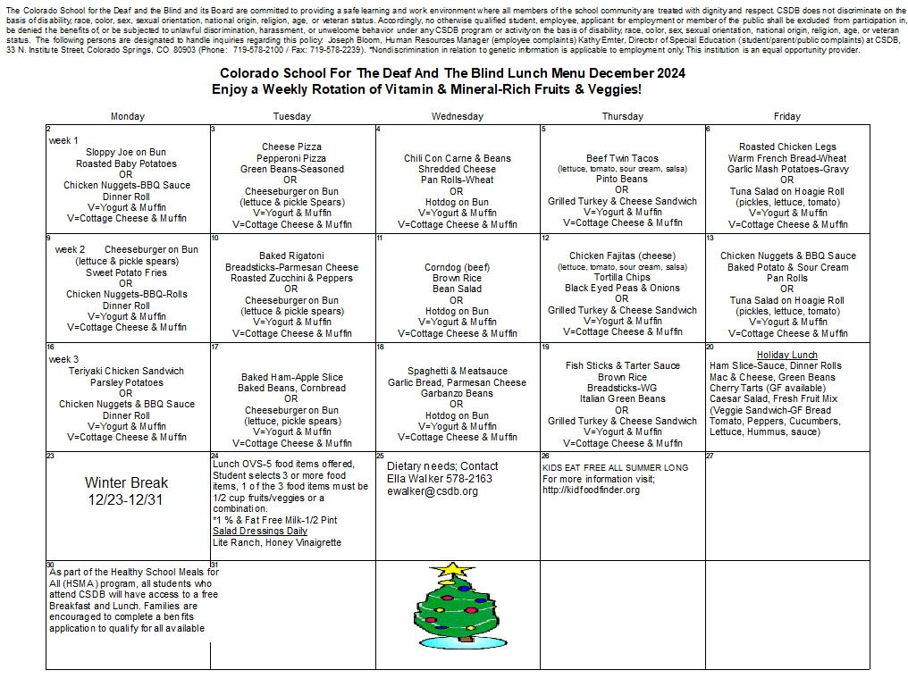 December 2024 Breakfast Menu