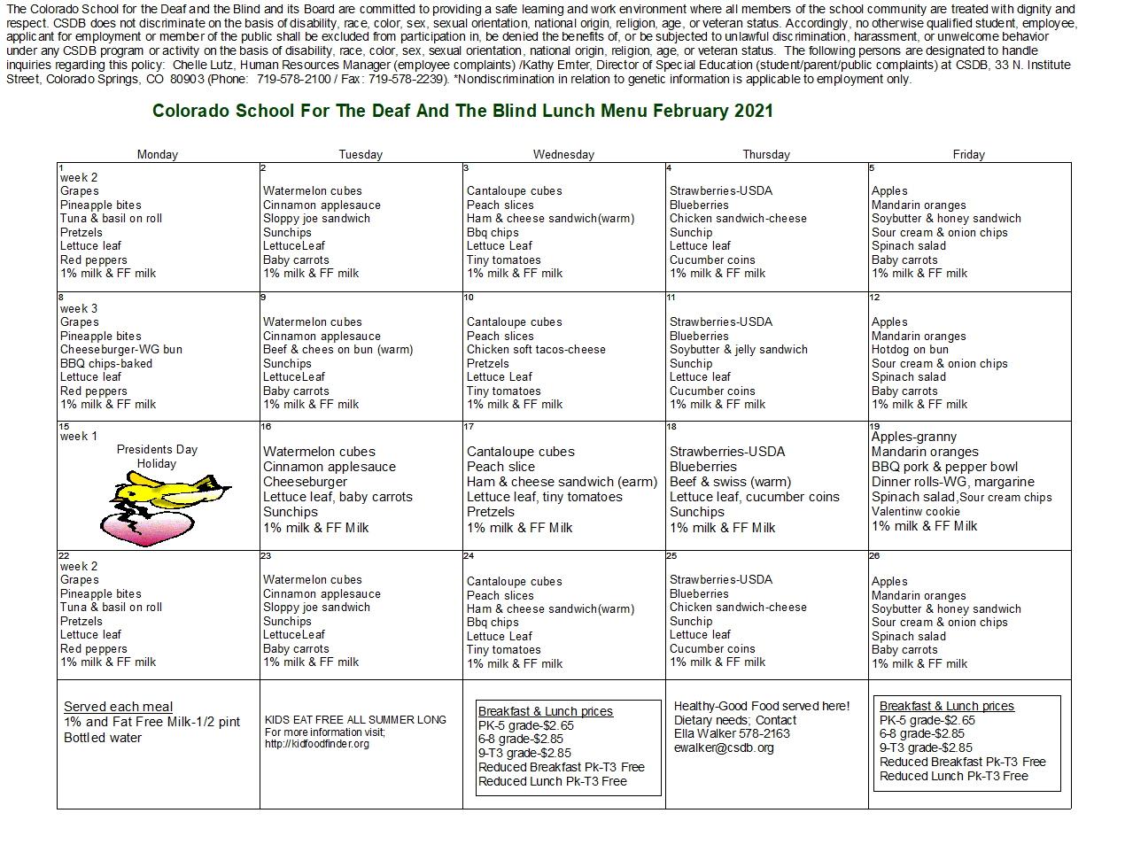 Cafeteria Menus | CO School for the Deaf & Blind