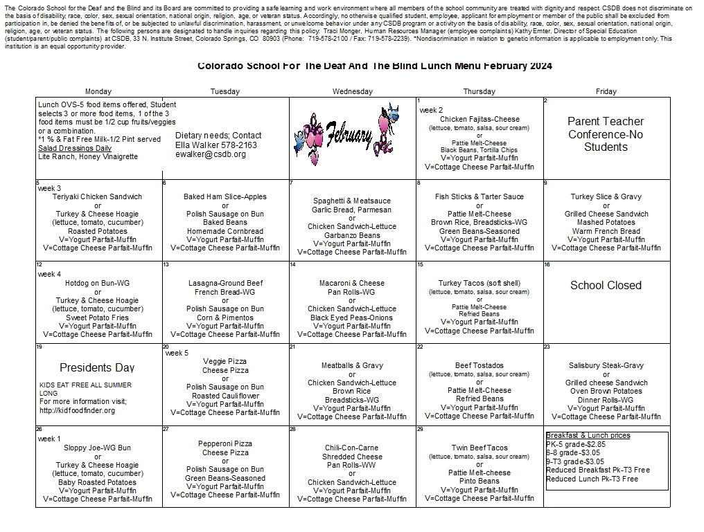 Cafeteria Menus and Meal Prices | CO School for the Deaf & Blind