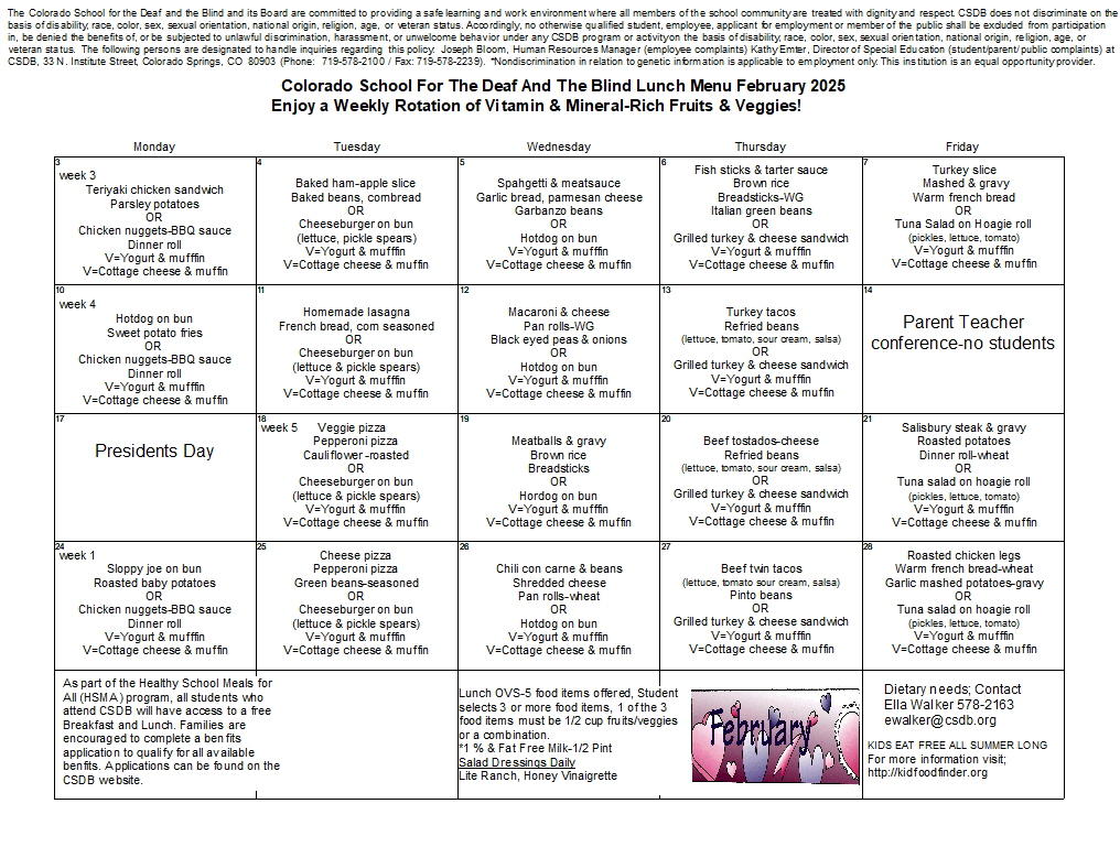 February 2025 Lunch Menu