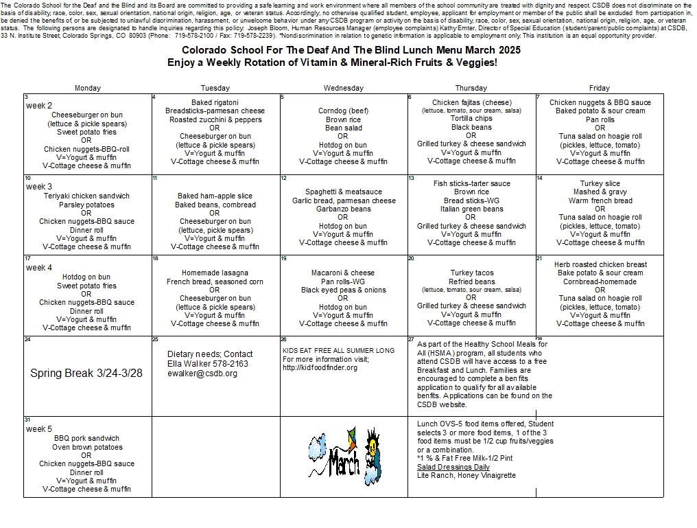 March 2025 Lunch Menu