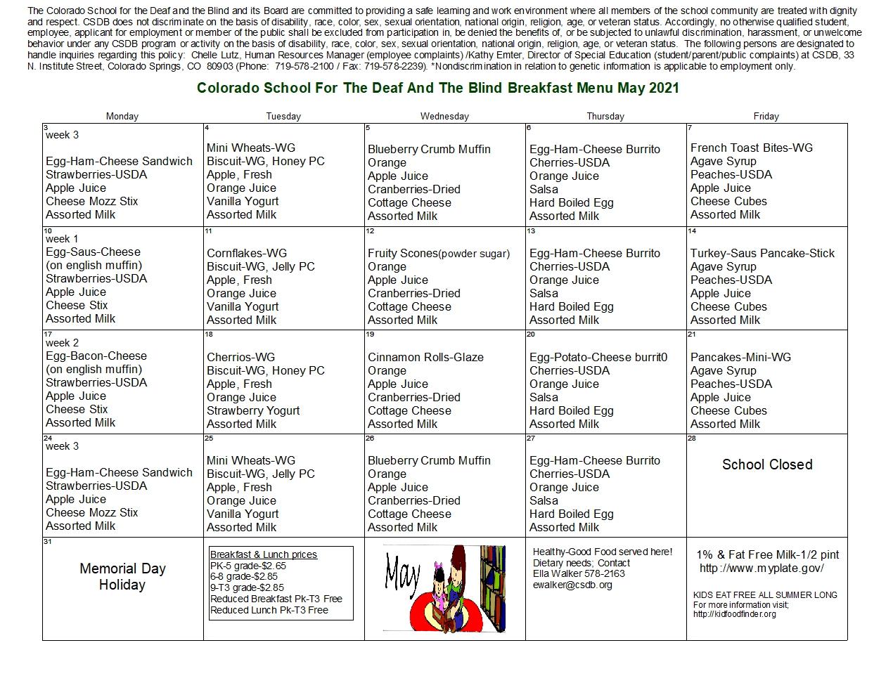 Cafeteria Menus | CO School for the Deaf & Blind