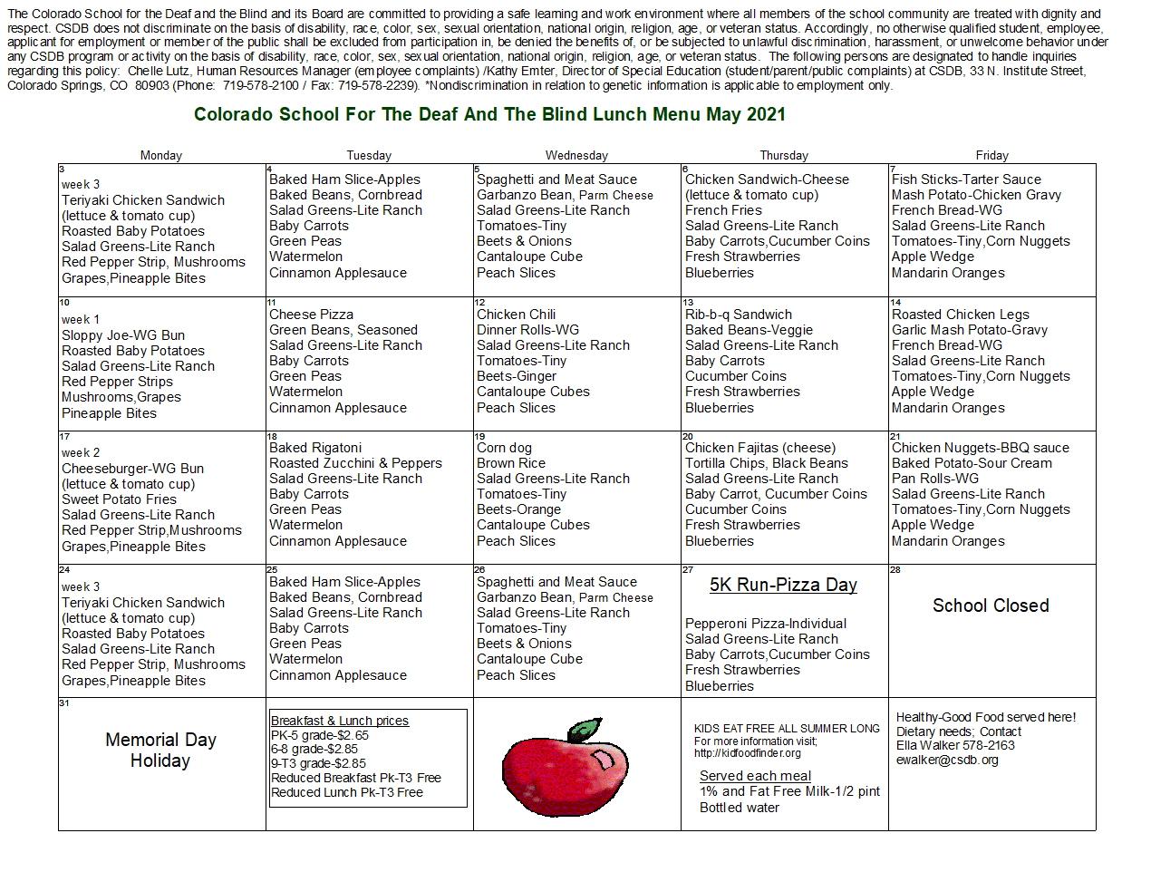 May Lunch Picture Menu