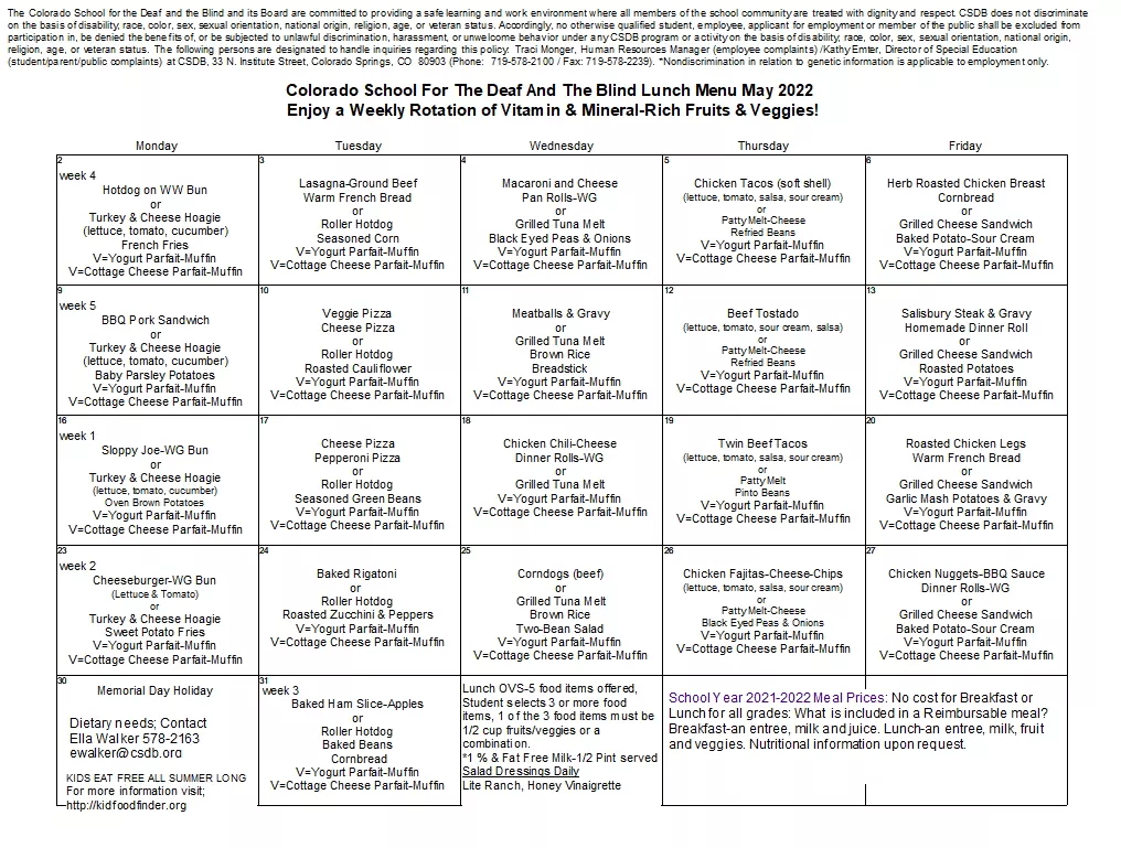 May Lunch Picture Menu