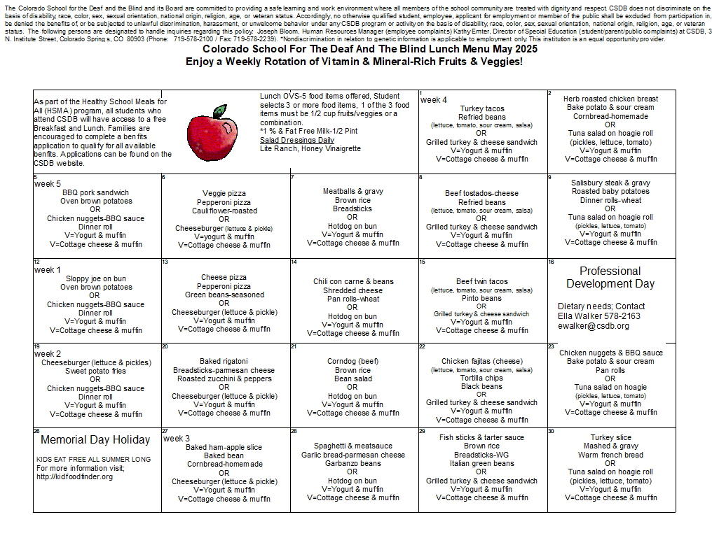 May 2025 Lunch Menu