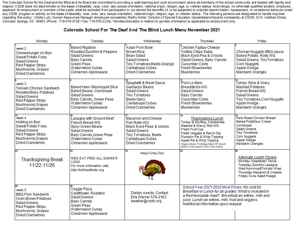 November Lunch Picture Menu