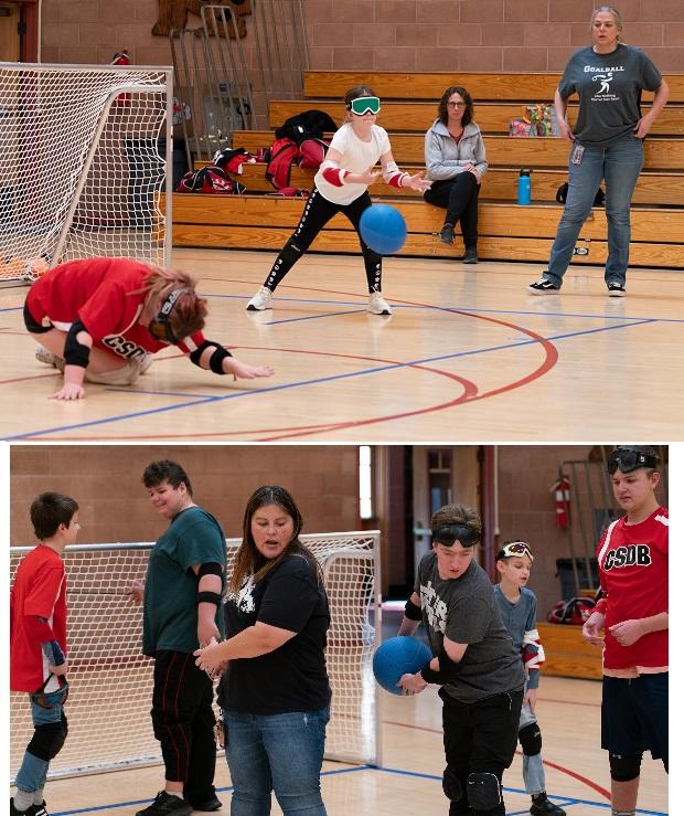 Upper: student serves while another centers on the line; Lower, a coach and student practice a serve while four other boys attend.