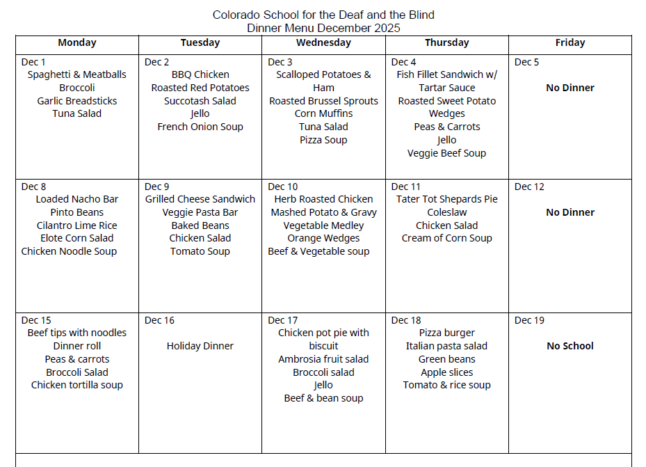 image of dinner menu