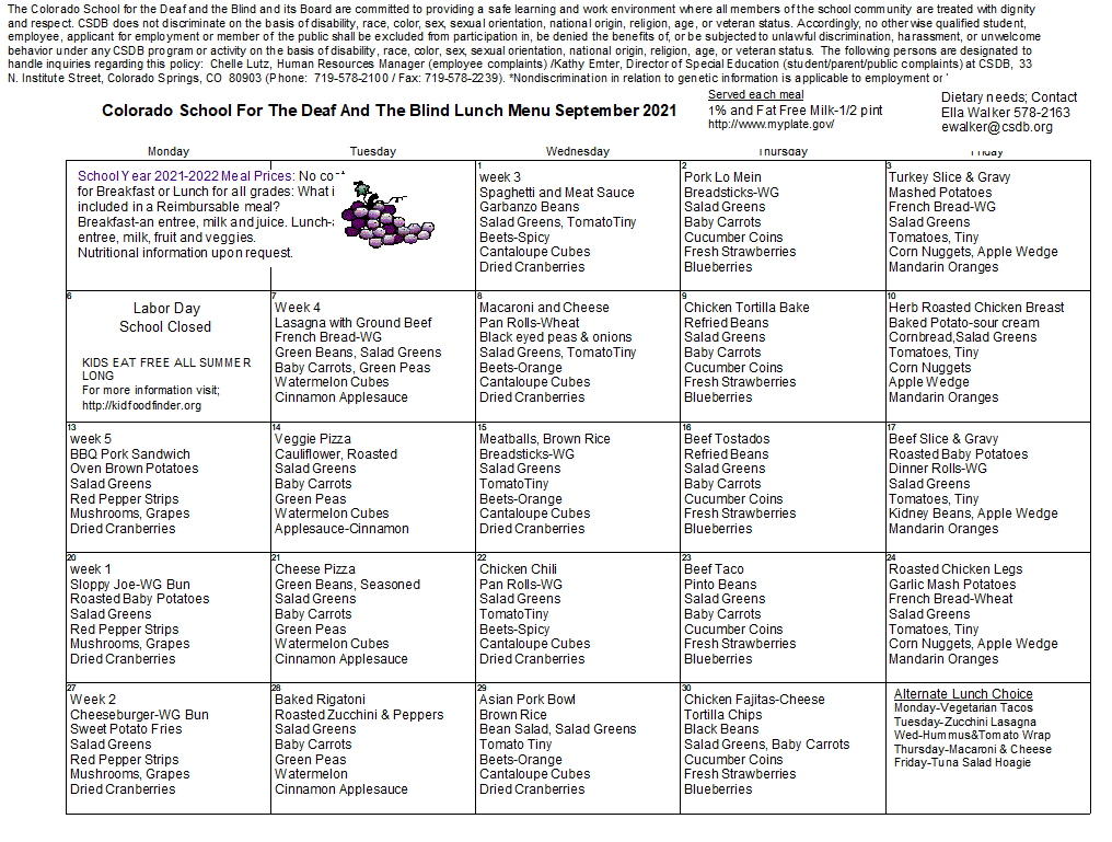 September Lunch picture menu