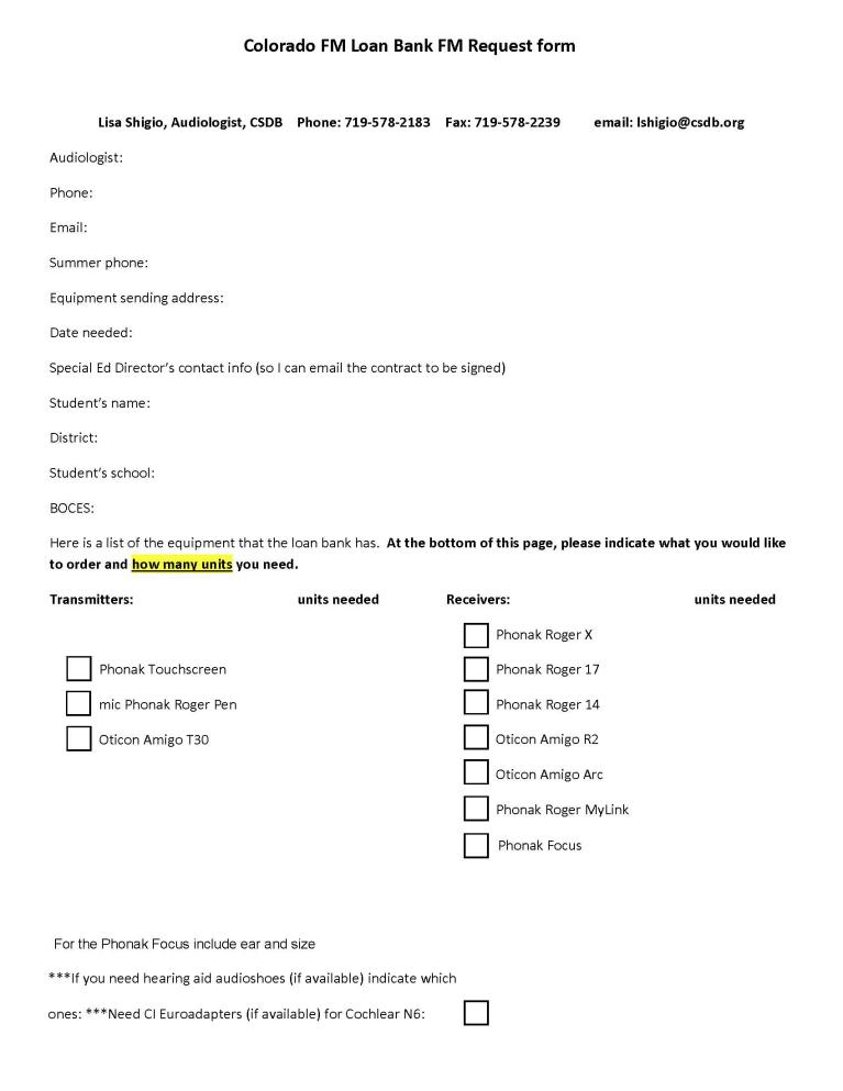 FM Loan Bank Request Form